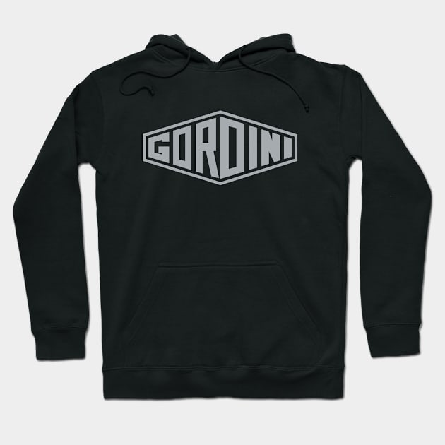 Gordini emblem - Trintignant, Behra, Manzon, Wimille, Sommer - aluminium grey print Hoodie by retropetrol